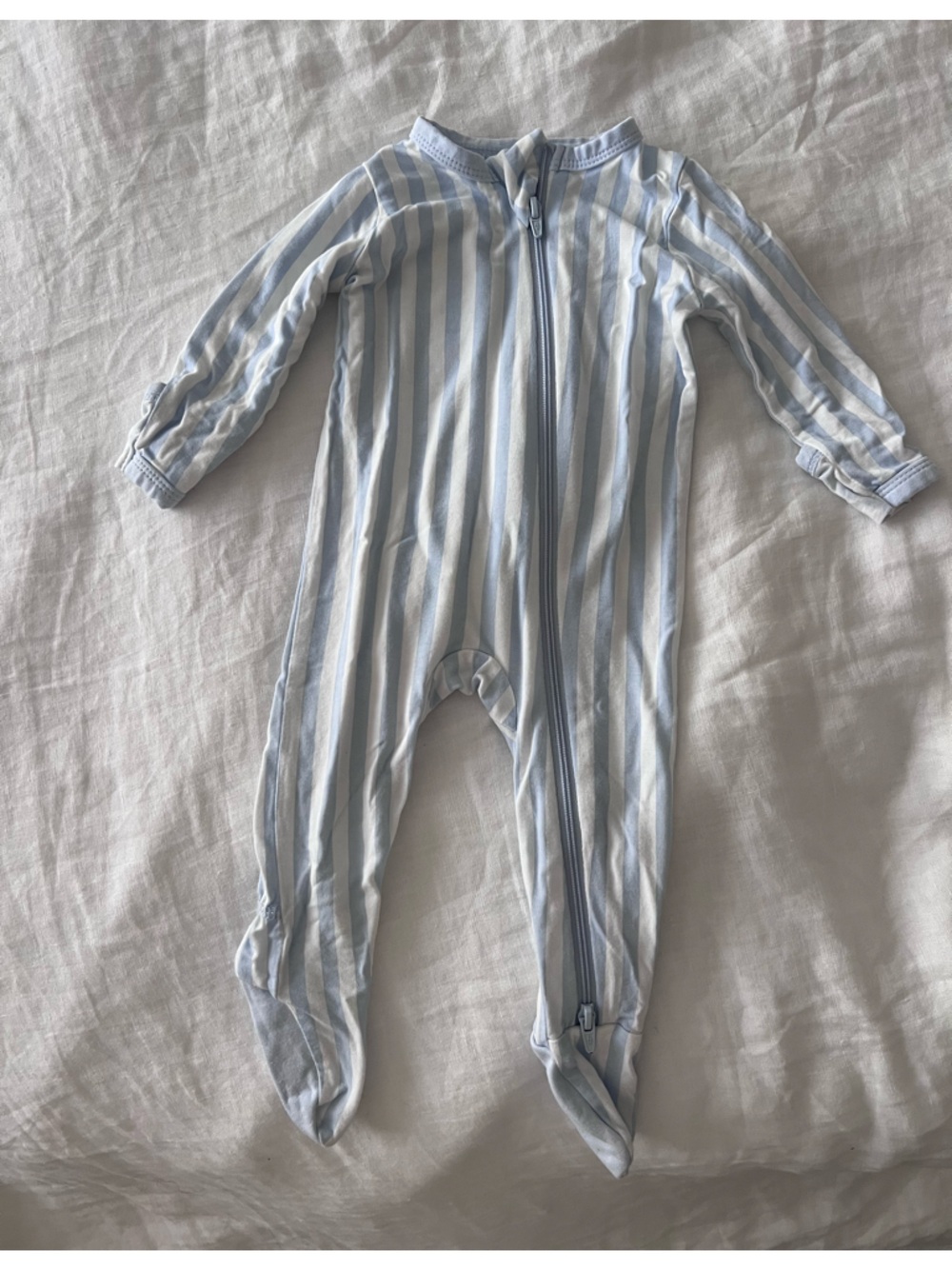 Light Blue & White Striped Baby Zippered Onesie Kyte